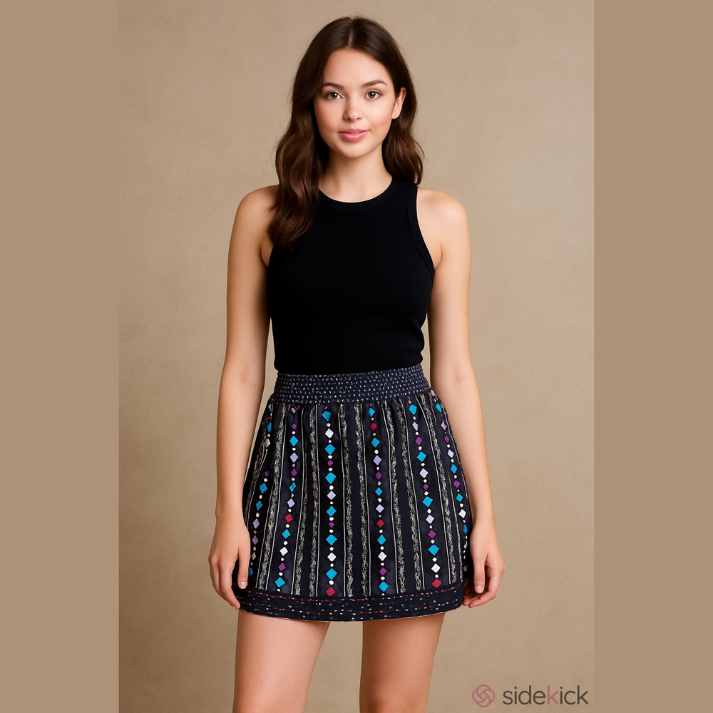 4/$67 Deal! Esprit Black Skirt with Teal and Purple Design